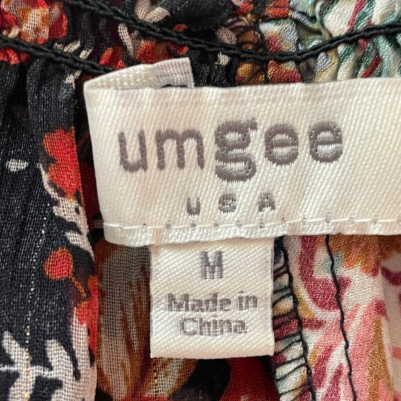 Umgee Mixed Print Paisley Floral Sheer Chiffon Top MED Bohemian Long Sleeve Fall - Picture 8 of 9